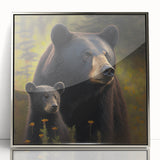 Framed wall art featuring a striking black bear design with a silver-acrylic front, ideal for nature enthusiasts seeking elegant decor that enhances any space.