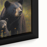 Framed canvas wall art featuring a close-up of a black bear design, showcasing intricate details and vibrant colors, perfect for nature enthusiasts and home decor.