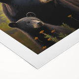 Black bear wall art design on rolled canvas, showcasing intricate details and natural colors, perfect for nature-inspired home decor and wildlife enthusiasts.