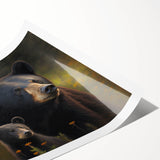 Black bear wall art print featuring a stylized design on a textured background, ideal for nature-themed decor. Perfect for wildlife enthusiasts and home decoration.