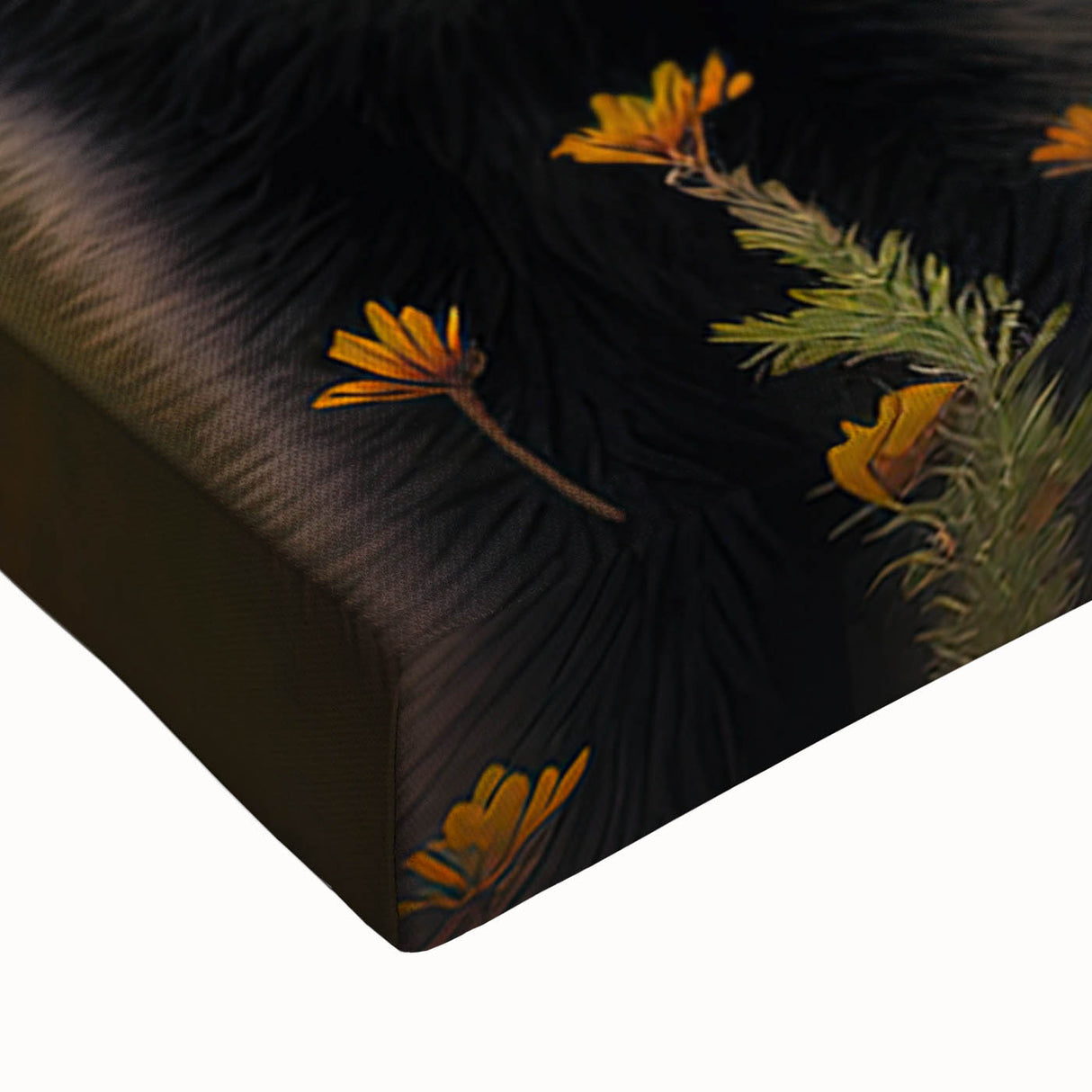 Close-up of a stretched canvas wall art featuring a striking black bear design, showcasing detailed fur textures and vibrant colors, perfect for nature enthusiasts.