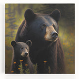 Black bear wall art canvas print showcasing a majestic black bear design on a stretched canvas with a vivid, detailed portrayal, perfect for nature enthusiasts.