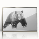 Framed wall art featuring a striking black bear design in acrylic, showcasing intricate details and a sleek silver frame, perfect for wildlife enthusiasts.