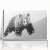 Framed wall art featuring a striking black bear design on acrylic, showcasing intricate details and vibrant colors, ideal for nature-themed decor.