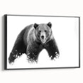 Framed canvas wall art showcasing a striking black bear design with intricate details, set against a dark background, perfect for nature-themed decor.