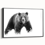 Framed canvas wall art showcasing a striking black bear design with intricate details, set against a dark background, perfect for nature-themed decor.