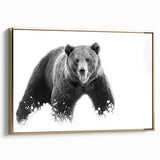 Framed canvas wall art featuring a striking black bear design with gold accents, showcasing the side view of the artwork in an elegant setting, perfect for nature enthusiasts.