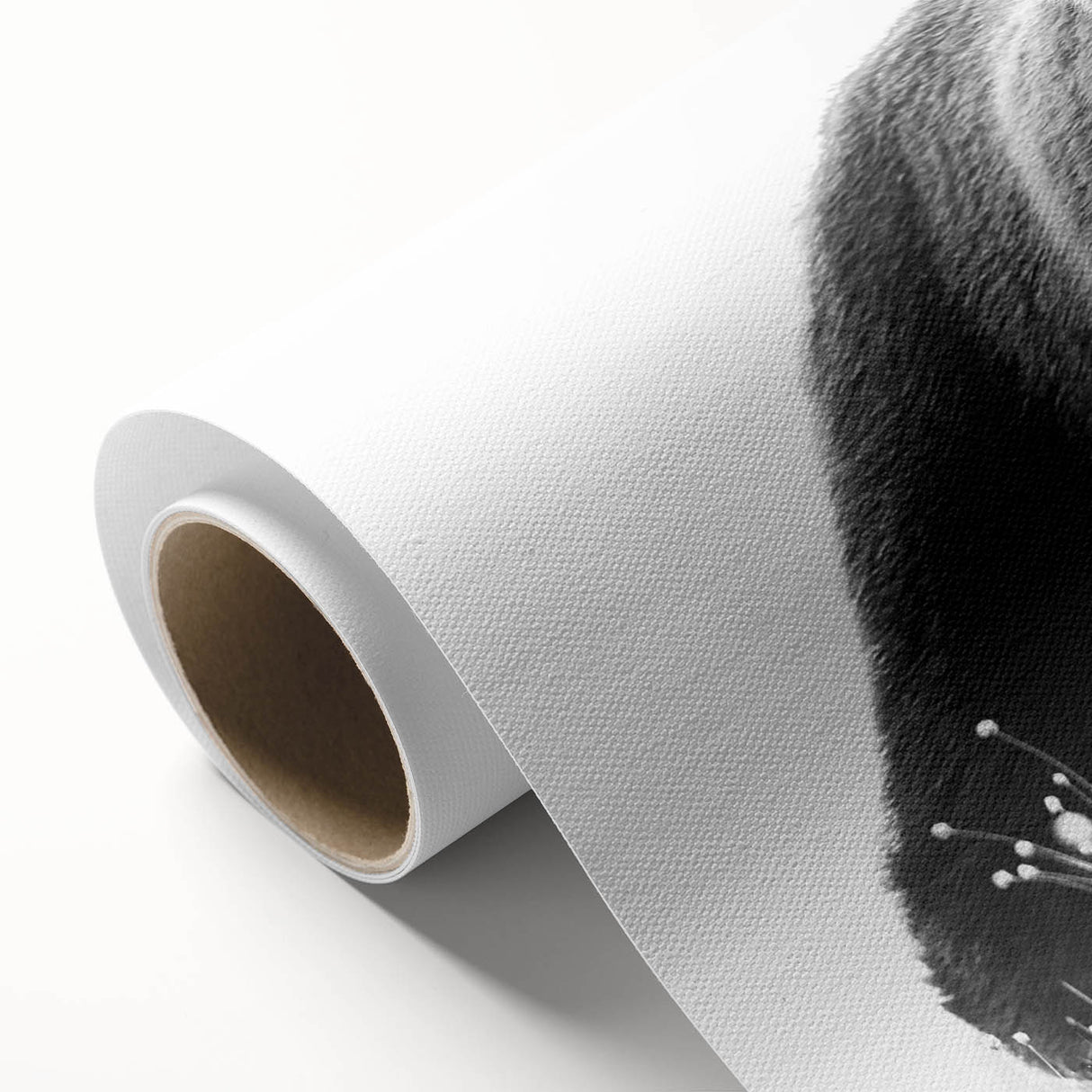 Black bear wall art design on rolled canvas, showcasing intricate details and textures, perfect for nature-themed decor. Ideal for wildlife enthusiasts.