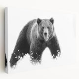 Stretched canvas wall art featuring a striking black bear design in a natural forest setting, showcasing vibrant colors and intricate details, perfect for wildlife enthusiasts.