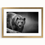 Black bear wall art framed in gold, showcasing a striking design with intricate details. Ideal for nature enthusiasts looking to enhance home decor with wildlife themes.