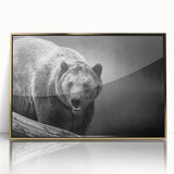 Framed wall art featuring a striking black bear design with a gold-acrylic finish, showcasing intricate details and modern aesthetics, perfect for nature enthusiasts.