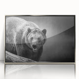 Framed wall art featuring a striking black bear design with a sleek silver frame, showcasing detailed fur textures and a modern aesthetic for nature lovers.