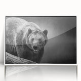 Framed wall art featuring a striking black bear design on acrylic, showcasing a white front view with clean lines, perfect for wildlife decor enthusiasts.