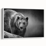 Framed canvas wall art showcasing a striking black bear design with intricate details, displayed at a side angle against a white background, perfect for nature lovers' decor.