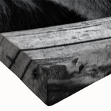 Close-up view of a stretched canvas wall art featuring a black bear design, showcasing intricate details and vibrant colors, ideal for nature-themed decor.