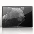 Framed wall art featuring a striking black bear design, showcased in acrylic with a sleek black frame, perfect for wildlife enthusiasts and modern decor.