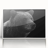 Framed black bear wall art design showcasing intricate details and a modern aesthetic, featuring a white frame for a stylish display in any interior space.