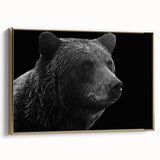 Framed wall art featuring a black bear design on a gold background, showcasing intricate details and elegant side profile, perfect for wildlife decor enthusiasts.