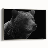Framed canvas wall art depicting a black bear design in a silver frame, showcasing intricate details and vibrant colors, perfect for nature-themed decor. Ideal for wildlife enthusiasts and modern interiors, this piece adds depth and character to any space.