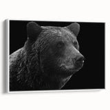Framed black bear wall art design on a white background, showcasing intricate details and textures, ideal for nature-themed home decor. Perfect addition to wildlife enthusiasts' collections.