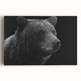 Black bear wall art design on stretched canvas, showcasing intricate details and vibrant colors, ideal for nature-themed decor or wildlife enthusiasts.