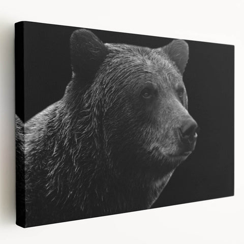Stretched canvas wall art showcasing a striking black bear design, featuring vibrant colors and intricate details, perfect for nature-themed home decor.