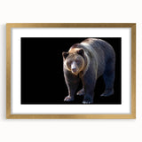 Framed wall art featuring a black bear design with a gold mat, showcasing a modern aesthetic that enhances home decor, perfect for wildlife enthusiasts.