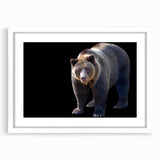 Black bear wall art framed with a white mat, showcasing a detailed and artistic design perfect for nature enthusiasts, enhancing any home decor.