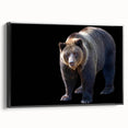 Framed canvas wall art showcasing a black bear design, highlighting intricate details and textures with a sleek black frame, perfect for home decor.