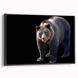 Framed canvas wall art showcasing a black bear design, highlighting intricate details and textures with a sleek black frame, perfect for home decor.