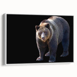 Black bear wall art collection featuring a framed canvas design, showcasing a side view with a white frame against a neutral background, perfect for home decor enthusiasts.