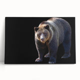 Black bear wall art design on stretched canvas, showcasing intricate details and a natural color palette. Ideal for nature-themed home decor.