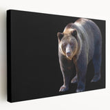 Black bear wall art design on stretched canvas, showcasing intricate details and vibrant colors, perfect for wildlife enthusiasts and home decor.