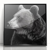 Framed acrylic wall art showcasing a black bear design with a sleek black frame, ideal for nature lovers and home decor enthusiasts. Perfect for adding a touch of wilderness to any space.