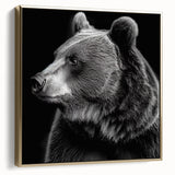 Framed canvas wall art showcasing a striking black bear design with a gold frame, highlighting intricate details and textures, perfect for nature-themed decor.