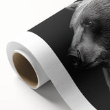 Black bear design wall art printed on rolled canvas, showcasing intricate details and vibrant colors, ideal for nature-themed home decor. Perfect for animal lovers.