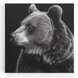 Black bear wall art collection on stretched canvas showcasing a striking front view design with rich textures, perfect for nature-themed decor and wildlife enthusiasts.