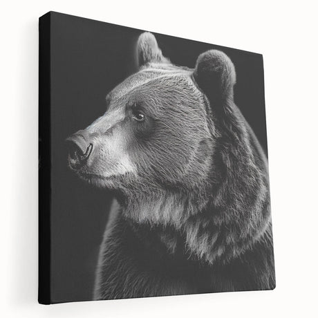 Stretched canvas wall art featuring a striking black bear design, showcasing intricate details and a side view perspective, perfect for nature-themed home decor.