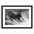 Black bear wall art design framed with a matte finish, showcasing a striking front view perfect for wildlife enthusiasts. Ideal for home decor or nature-inspired spaces.