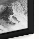 Close-up of a framed black bear wall art piece, showcasing intricate details, vibrant colors, and a natural setting, perfect for wildlife enthusiasts and home decor.