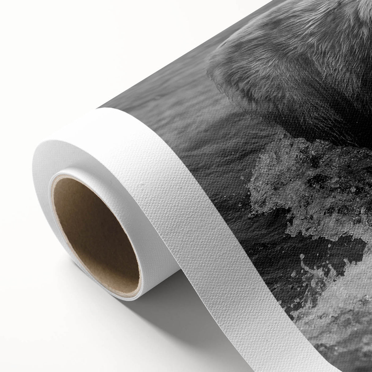 Black bear wall art design on rolled canvas, showcasing intricate details and textures, perfect for nature-themed decor or wildlife enthusiasts. Ideal for enhancing home interiors with a touch of wilderness.
