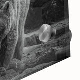 Close-up of a striking black bear wall art design, featuring intricate details and vibrant colors, printed on acrylic glass for a modern decor aesthetic. Ideal for nature enthusiasts and contemporary interior design.