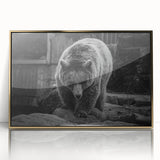 Framed wall art featuring a striking black bear design, set against a gold-accented background, showcasing intricate details and vibrant colors, perfect for nature enthusiasts.
