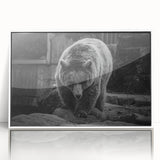 Framed wall art featuring a striking black bear design on a white background, showcasing intricate details and vibrant colors, perfect for nature enthusiasts and home decor.