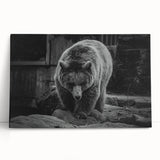 Black bear wall art design on stretched canvas, showcasing intricate details and rich colors, perfect for nature-themed decor and wildlife enthusiasts.