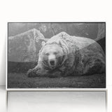 Framed wall art showcasing a striking black bear design on acrylic with a white frame. Perfect for nature lovers, this art piece adds a modern touch to any space.