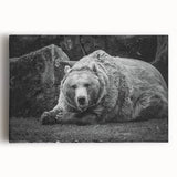 Stretched canvas wall art featuring a striking black bear design, showcasing rich colors and intricate details, perfect for nature-themed home decor.