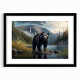 Black bear wall art in a stylish frame with a mat, showcasing a contemporary design ideal for nature-themed decor. Perfect for enhancing home interiors with wildlife aesthetics.