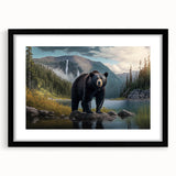 Black bear wall art in a stylish frame with a mat, showcasing a contemporary design ideal for nature-themed decor. Perfect for enhancing home interiors with wildlife aesthetics.