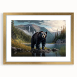 Black bear wall art in a stylish gold frame, featuring intricate design details and a contrasting mat, perfect for home decor and nature lovers.